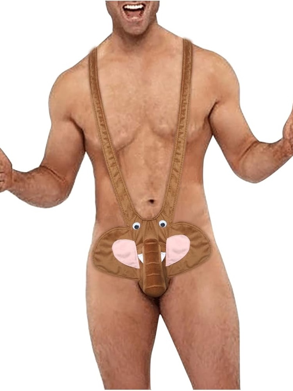 Mens Mankini Cute Elephant Suspender Costume Elastic Thong
